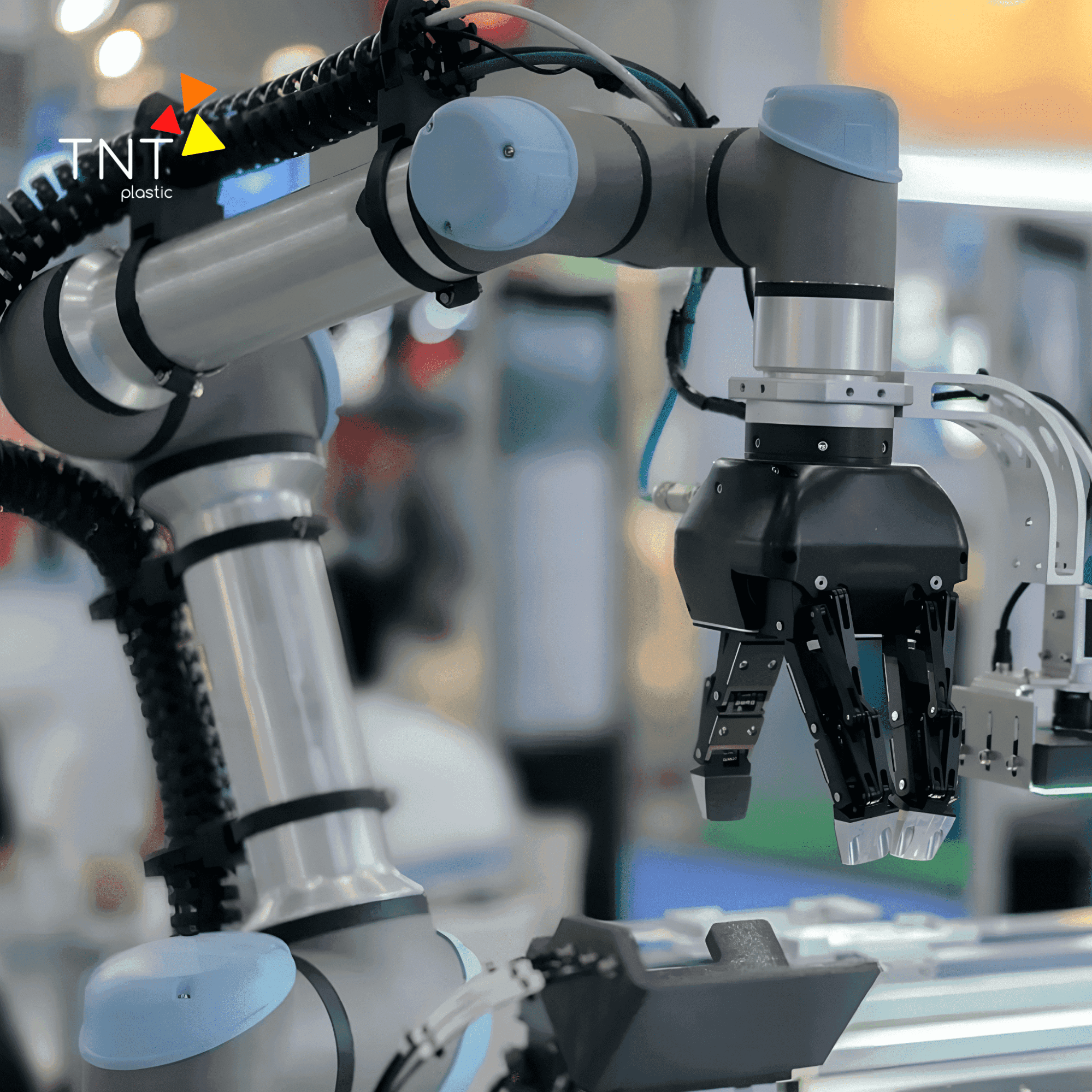 Cánh tay robot 6 bậc thực hiện gắp sản phẩm sản xuất