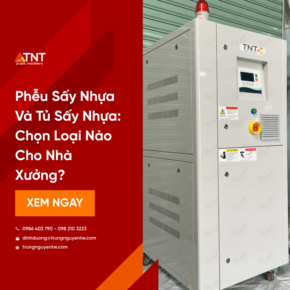 hân tích chi tiết phễu sấy nhựa và tủ sấy nhựa